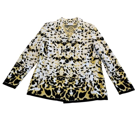 Stizzoli Blazer Jacket Knit Vintage Shoulder Pads Italy Animal Print Est Sz M - Picture 1 of 11